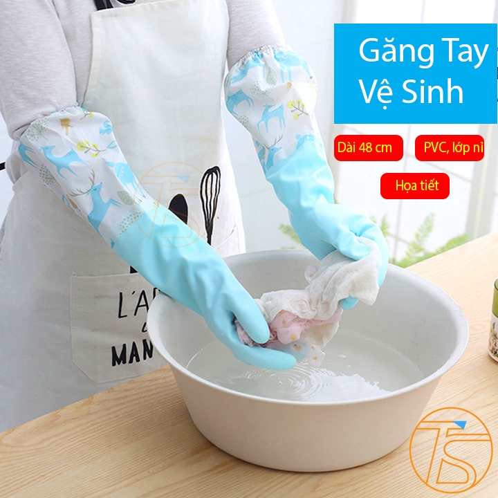 Bao Tay Rửa Bát Chén Nhà Bếp Cao Su Dày 2 Lớp Dài 48cm Tiện Lợi Giặt Giũ Quần Áo, Vệ Sinh Lau Chùi