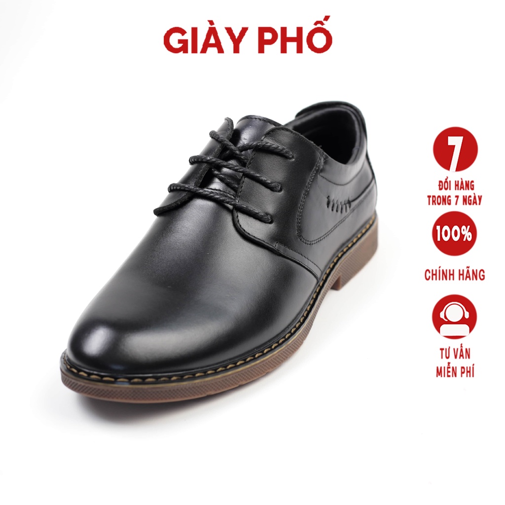 Giày Da Thật 1990 Màu Đen Giầy Phố, Đế Cao Su Êm Chống Trơn Trượt, Bảo Hành 12 Tháng