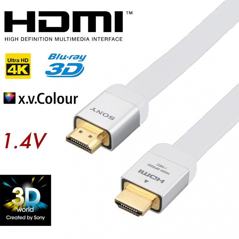 Cáp HDMI Sony dẹt mạ vàng 2 mét hỗ trợ 4K, 3D, ETHERNET, x.v.Color, Ethernet, ARC, Dolby DTS-HD 7.1