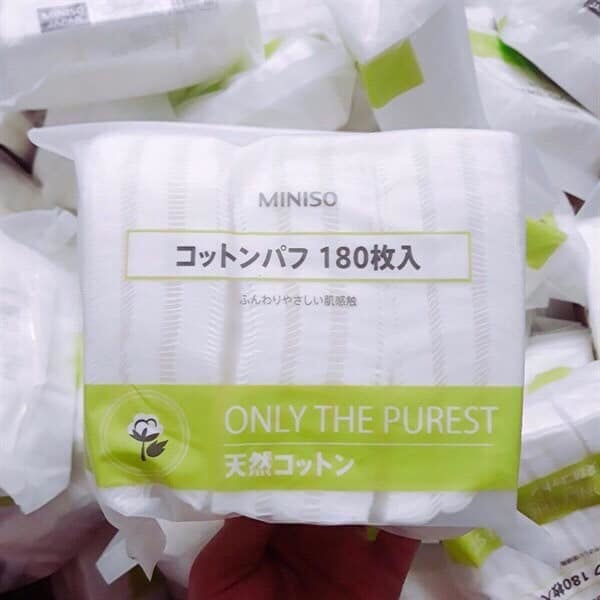 Bông tẩy trang Miniso Nhật bản 100% cotton mềm mịn, dai, thấm hút tốt