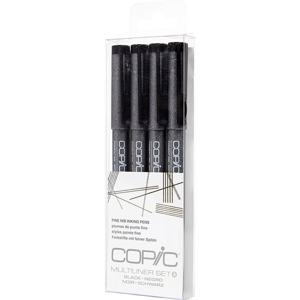 Bút line Copic Multiliner set 4 cây hộp mica fine nib inking pens