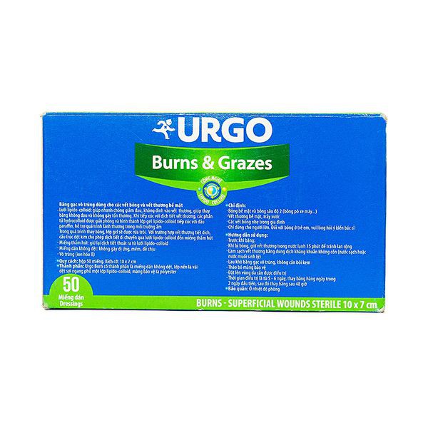 Miếng dán bỏng bô và trượt da Urgo Burns &amp; Grazes - dán các vết bỏng bô xe, trượt da do bỏng (1 miếng dán)