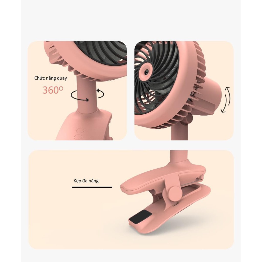 Quạt Phun Sương Mini Tích Điện 3 Tốc Độ Gió, Để Bàn, Có Kẹp Bàn, Quạt Điều Hoà hơi nước Clip Fan | BigBuy360 - bigbuy360.vn