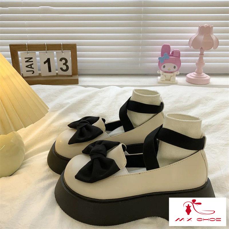 M & X ~  Giày Mary Jane Da Đế Dày Thiết Kế Mũi To Phong Cách Mới 2022