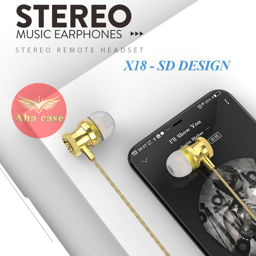 [Hàng Xịn] Tai nghe X18 chính hãng SD Design - chẩn âm bass - Bảo hành 1 năm - Âm thanh chất lượng, giá rẻ