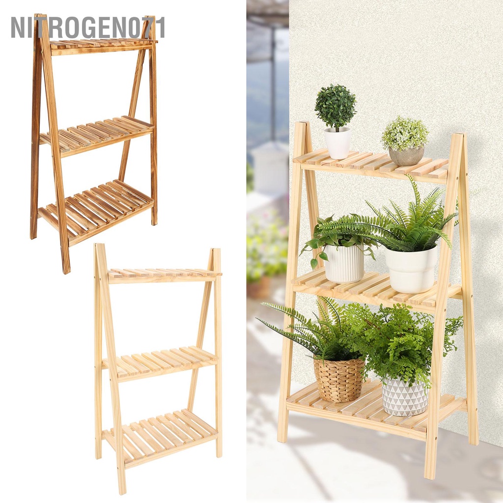 Kệ để chậu hoa cây cảnh gỗ rắn gấp gọn đa năng 3 tầng để trong nhà ngoài trời sân vườn ban công tiện lợi Nitrogen071