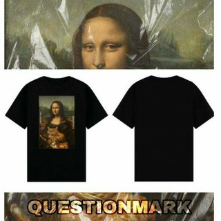 Áo thun oversize Mona Lisa ôm mèo, 2 màu đen trắng "local brand"