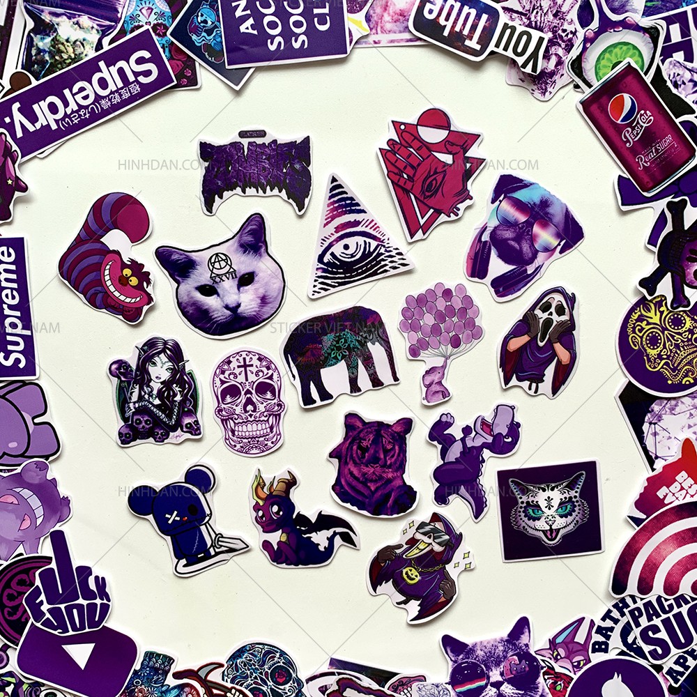 Sticker MÀU TÍM - PURPLE decal hình dán chống nước trang trí xe, laptop, nón bảo hiểm, tem dán