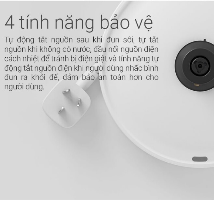 Ấm đun nước siêu tốc Xiaomi mijia 1A inox 304 bình dung tích 1.5l 1800w , 2 lớp chống bỏng , bảo hành 24 tháng