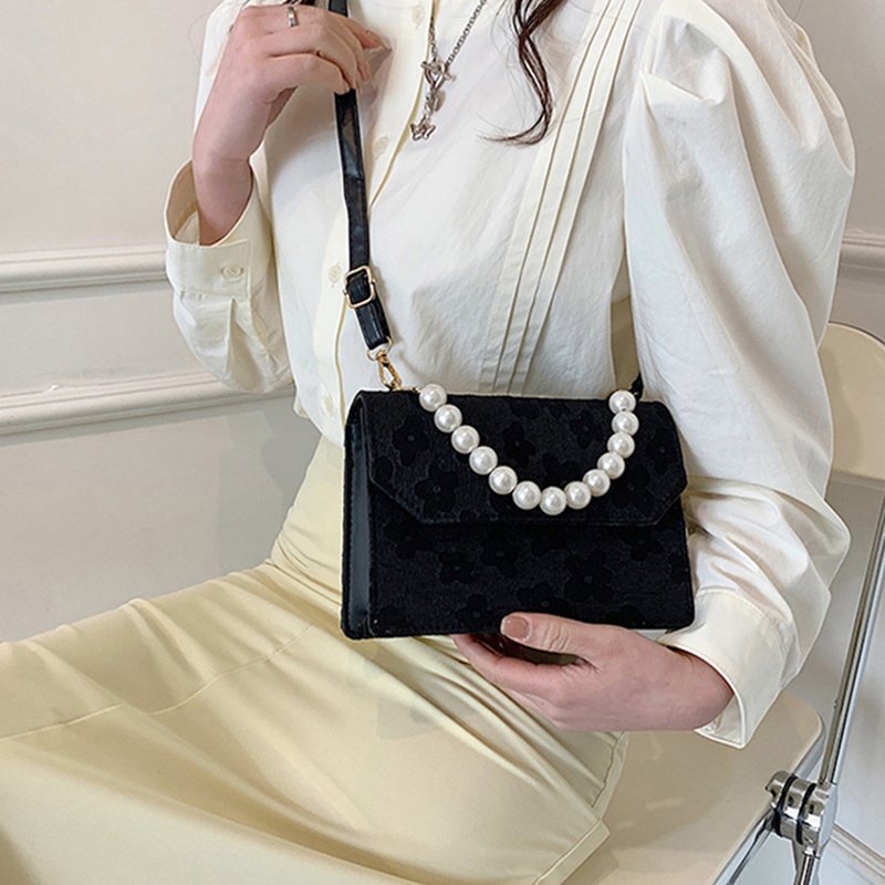 Túi đeo chéo IELGY họa tiết hoa đính ngọc trai giả thời trang Hàn Quốc