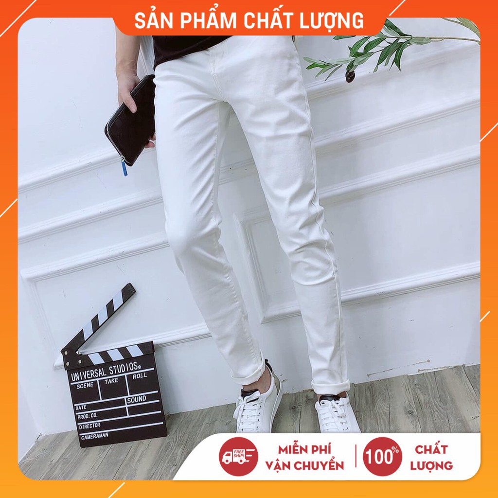 Quần jean nam ống ôm màu trắng trơn chất bò co giãn bốn chiều thời trang cao cấp VBSHOP701