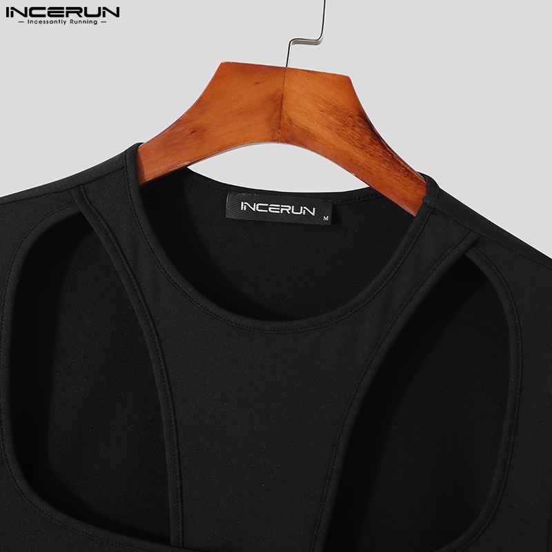 Áo thun INCERUN tay ngắn dáng ôm thiết kế lỗ thời trang cá tính cho nam