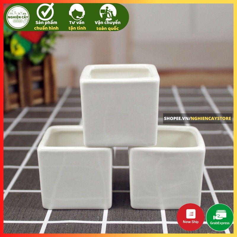 Chậu gốm vuông men trơn Bát Tràng trồng hoa, cây cảnh (10x10cm)