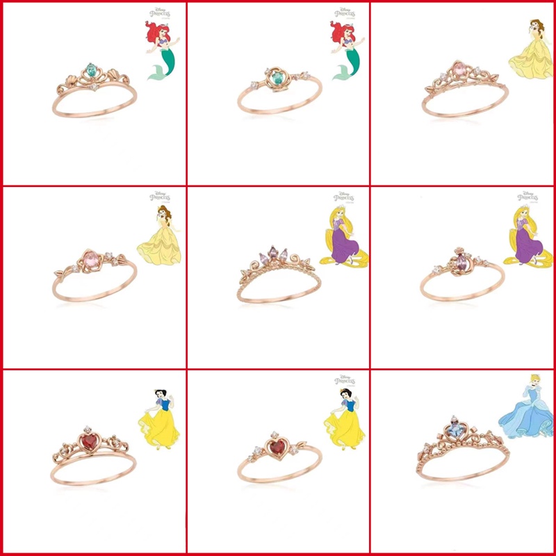 Nhẫn Hở Mạ Bạc S925 Hình Vương Miện Đính Đá Phong Cách Công Chúa Disney