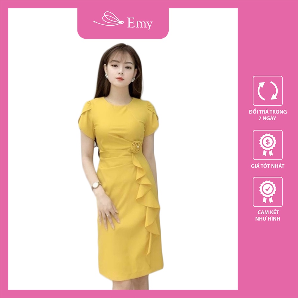 Váy body đầm dáng ôm nhún phối hoa eo siêu xinh Thời Trang Emy 60875