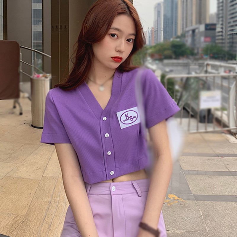 Áo sơ mi dệt kim dáng ngắn cho nữ