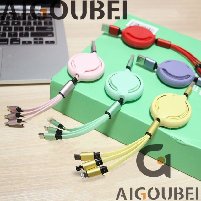 Dây cáp sạc và truyền dữ liệu 3 trong 1 nhựa macaron đa năng 1.2m thích hợp cho máy tính xách tay Apple Android Type C