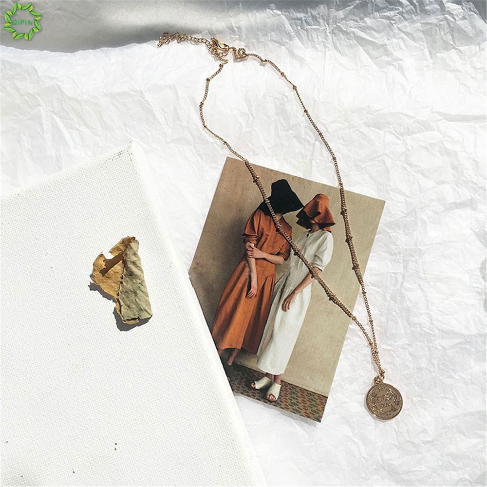 Cod Qipin Dây chuyền mặt hình đồng xu may mắn phong cách retro