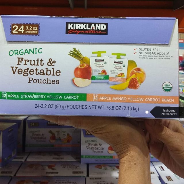 Trái Cây nghiền 0RGANIC FRUIT AND VEGETABLE POUCHES Của Hãng KIRKLAND 24 gói - USA