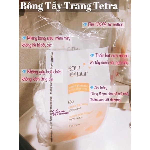 Bông tẩy trang Tetra Le Soin Laretat Pur 600 miếng