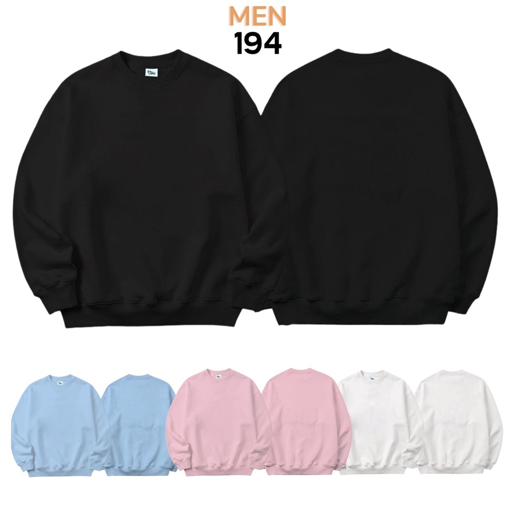 Áo sweater MEN 194 vải nỉ thu đông co dãn, dày dặn mềm mịn form rộng phong cách Unisex - SW Trơn | BigBuy360 - bigbuy360.vn