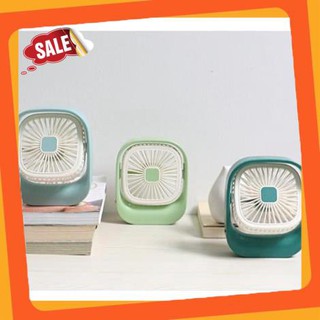 Quạt tích điện mini AOYI để bàn hình vuông có đèn, xoay 180 độ - Hàng chính hãng