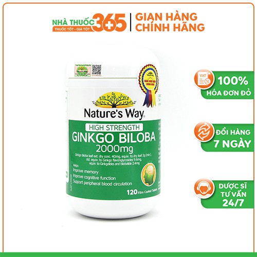 Viên uống bổ não, tăng cường trí nhớ High Strength Ginkgo Biloba Nature's Way 2000mg - Hộp 120 viên