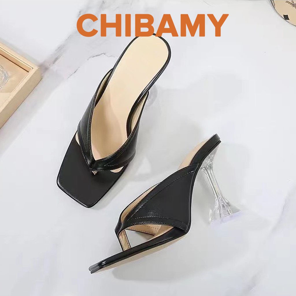 Dép kẹp ngón cao gót nữ đế Mica trong suốt CHIBAMY cao 6cm