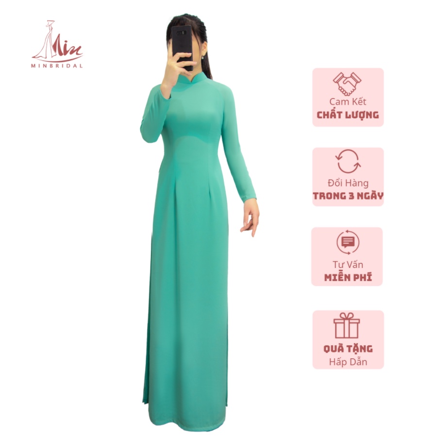 Áo Dài Truyền Thống Chifon 4 tà Màu Xanh Ngọc- Ao Dài Min