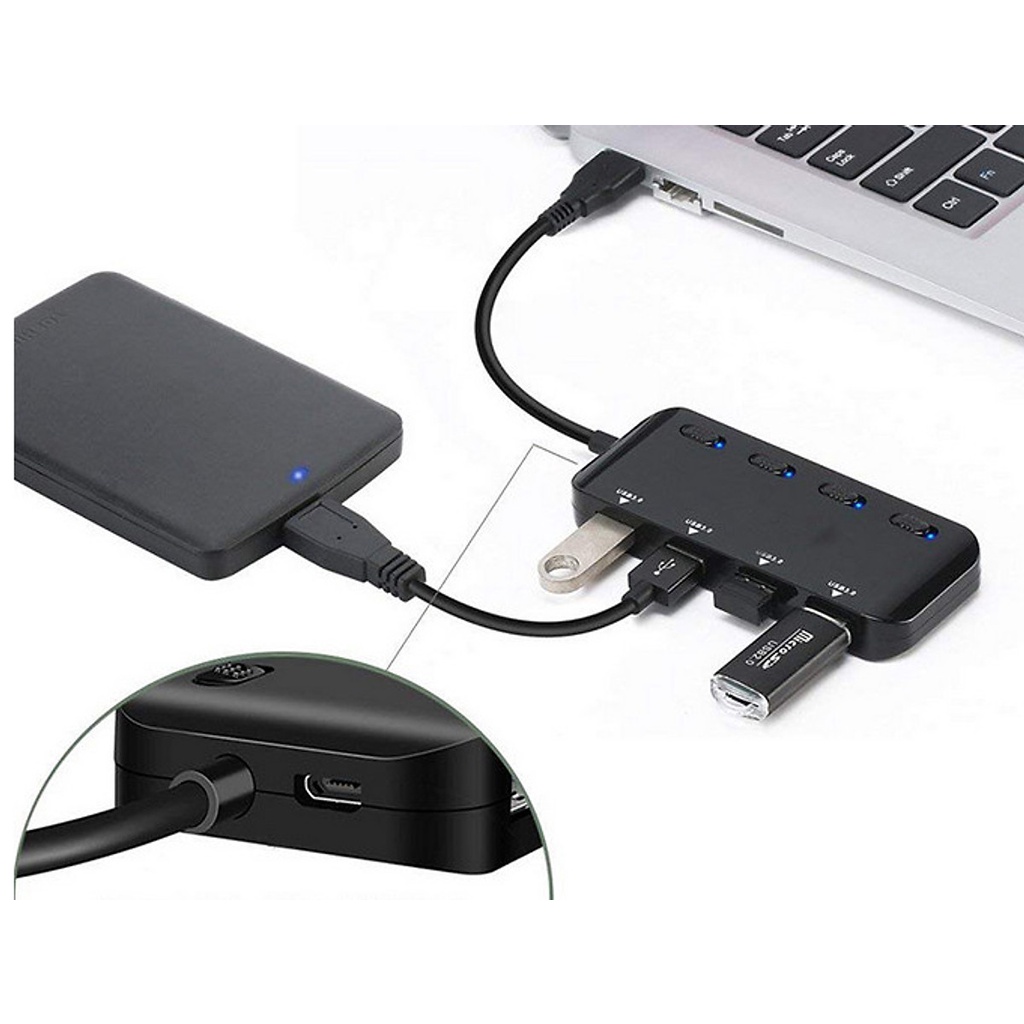 4 Cổng USB 3.0 HUB Siêu Nhanh -Ultra Slim có công tắc -Hub USB 3.0 Bộ Chia USB Siêu Mỏng