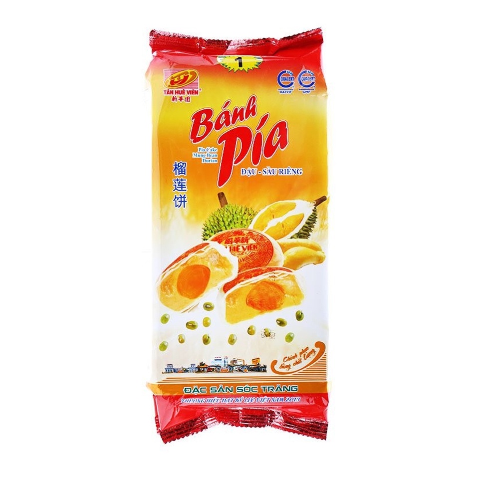 BÁNH PÍA TÂN HUÊ VIÊN ĐẬU - SẦU RIÊNG TRỨNG MUỐI ( gói 280gr gồm 4 cái bánh )