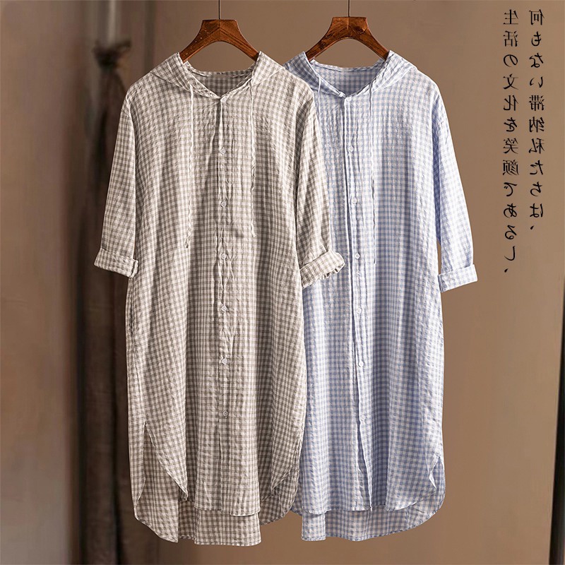 Thương Hiệu Giảm Giá Đầm Sơ Mi Dài Tay Dáng Rộng Họa Tiết Kẻ Sọc Có Mũ Trùm Đầu Hàng Đuôi Cho Nữ