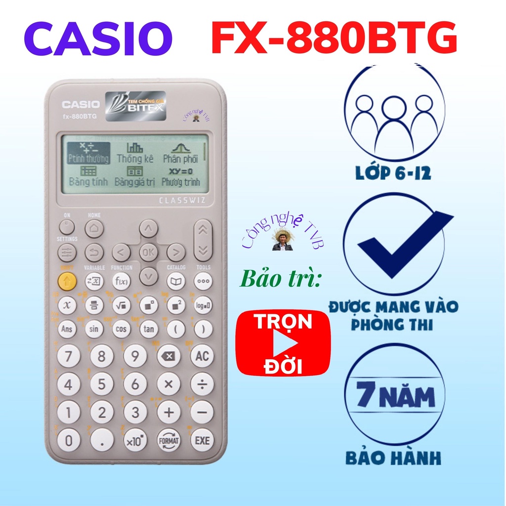 Casio fx 880 btg chính hãng, bảo hành 7 năm