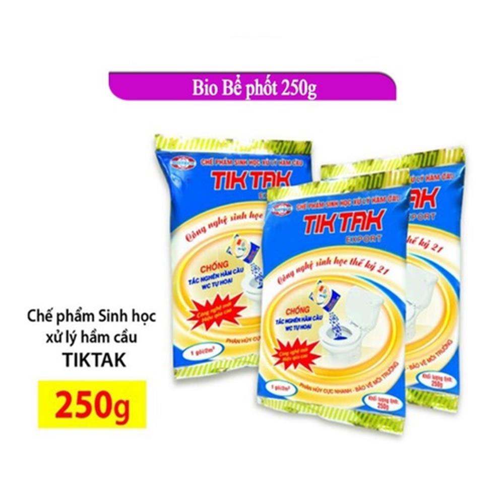 Bột thông tắc cống và bồn cầu tốc độ chậm chế phẩm sinh học TikTak Biotech xử lý bể phốt gói 250gr mã 70050