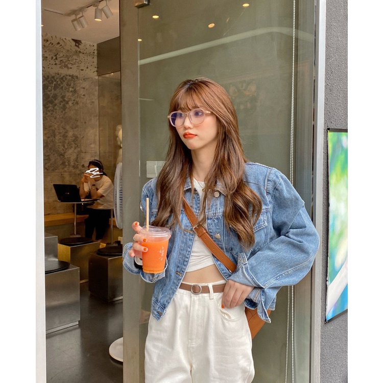 Áo Khoác denim Tay Dài Dáng Rộng Phong Cách Thời Trang Harajuku Hàn Quốc 2022
