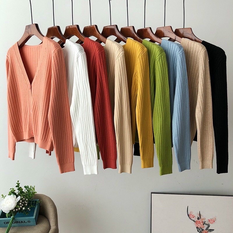 Áo khoác len mỏng dáng cardigan ngắn nhiều màu hàng QC Alk007