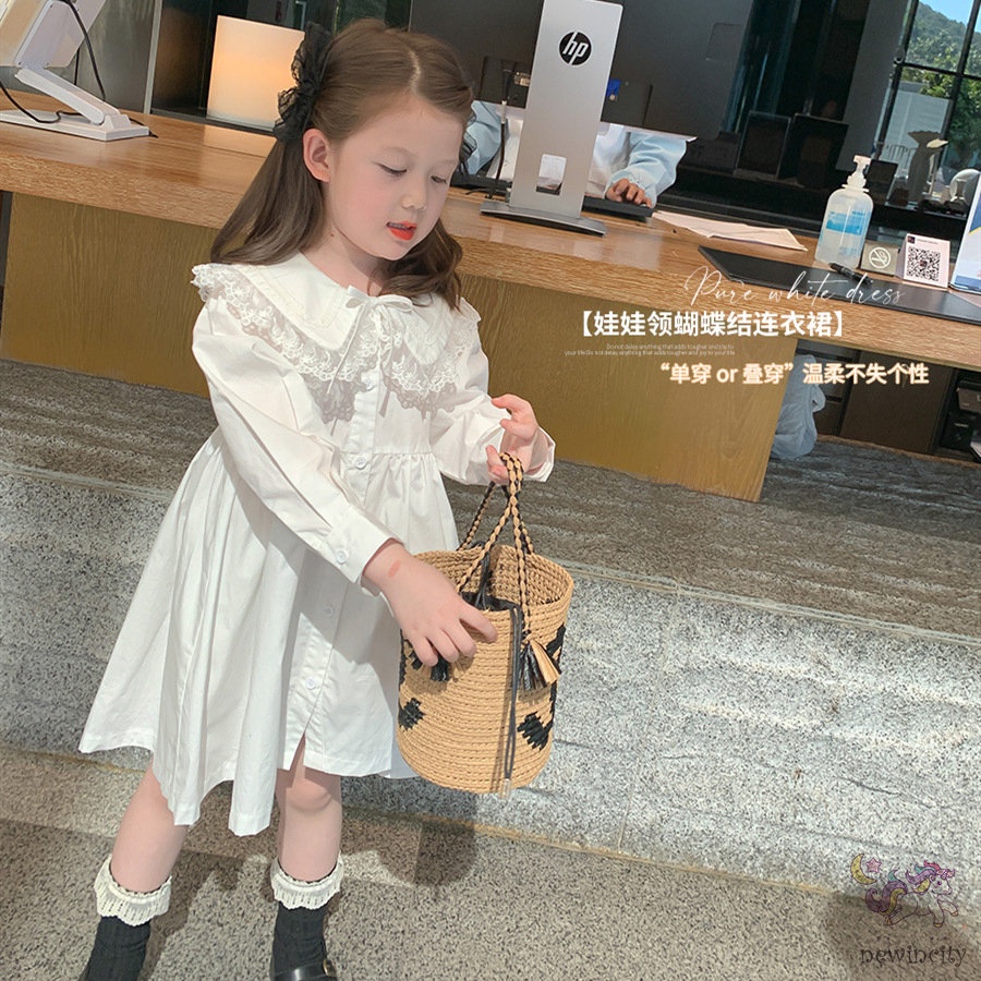 Đầm Công Chúa Cổ Búp Bê Phối Ren Phong Cách Hàn Quốc Ngọt Ngào Cho Bé Gái