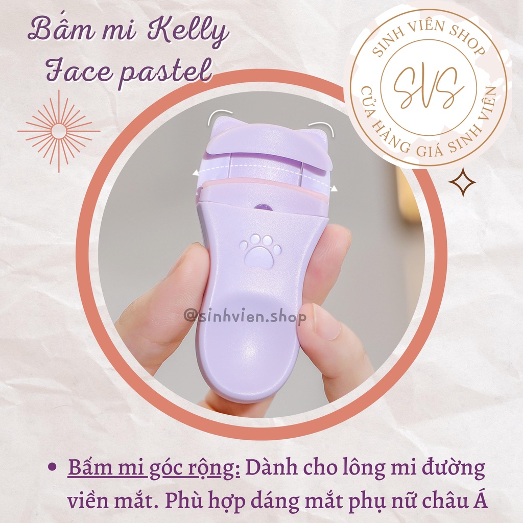 Bộ đôi bấm mi mini Kelly Face pastel họa tiết chân mèo dạng nhựa