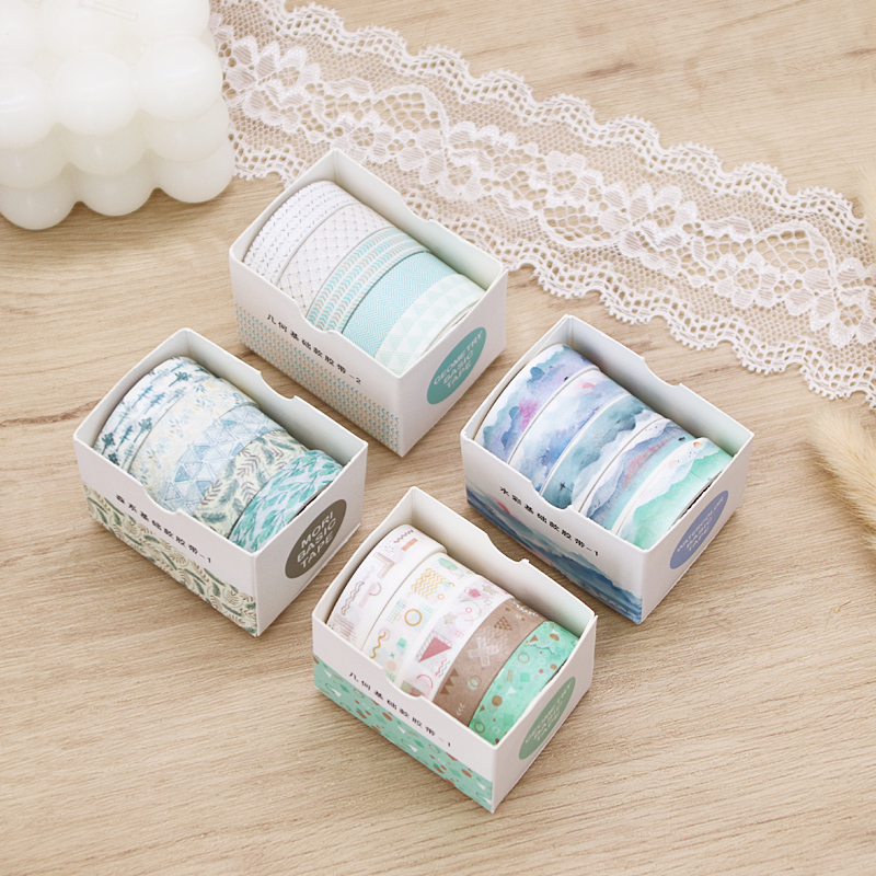 Set 5 cuộn băng dán washi họa tiết đáng yêu dùng cho trang trí