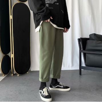 Quần dài đến mắt cá chân vải cotton màu trơn thời trang Hàn Quốc cho nam nữ | BigBuy360 - bigbuy360.vn
