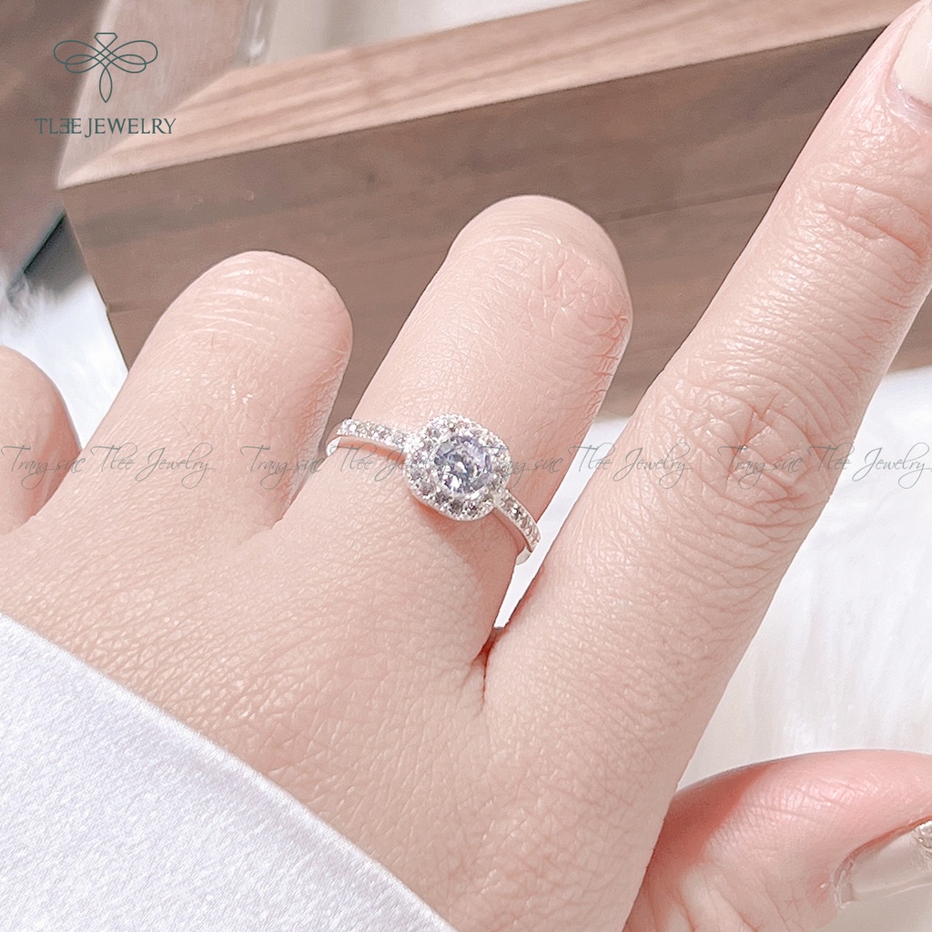 Nhẫn bạc nữ TLEE mặt vuông viền đính đá cao cấp NCJ A0153