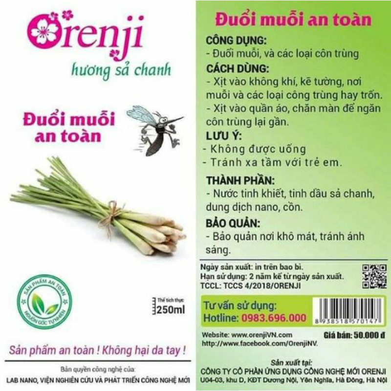 Xịt đuổi muỗi, xịt đuổi côn trùng Orenji( Chai 250ml) dùng được cho trẻ nhỏ