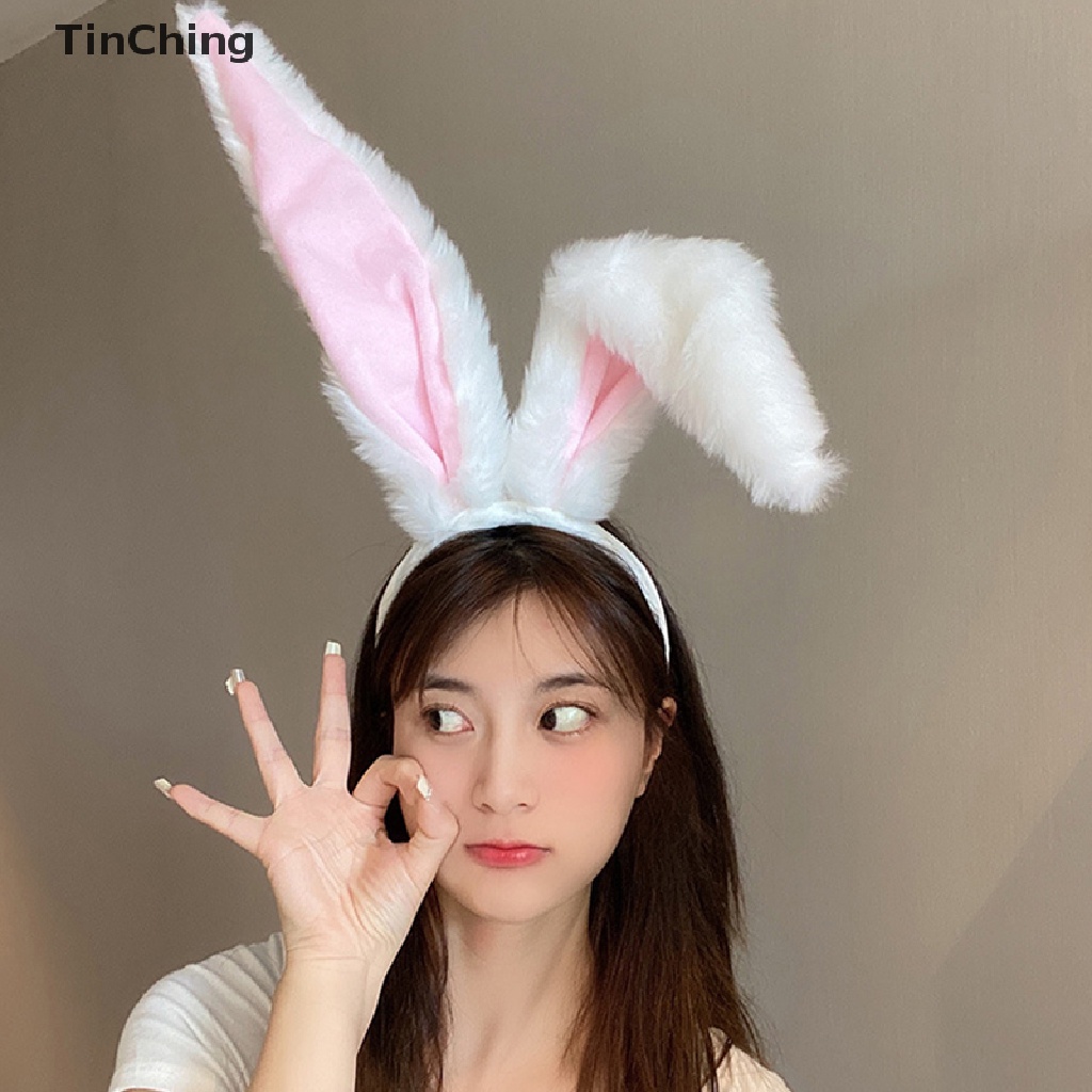 Băng Đô Tai Thỏ Dài Phối Lông Hóa Trang Dễ Thương Cho Bé Gái
