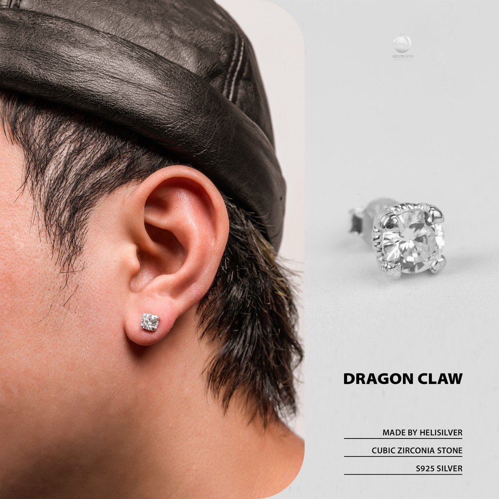 Khuyên tai bạc nam, nữ HeliSilver Dragon claw S925 - 5mm KTB155