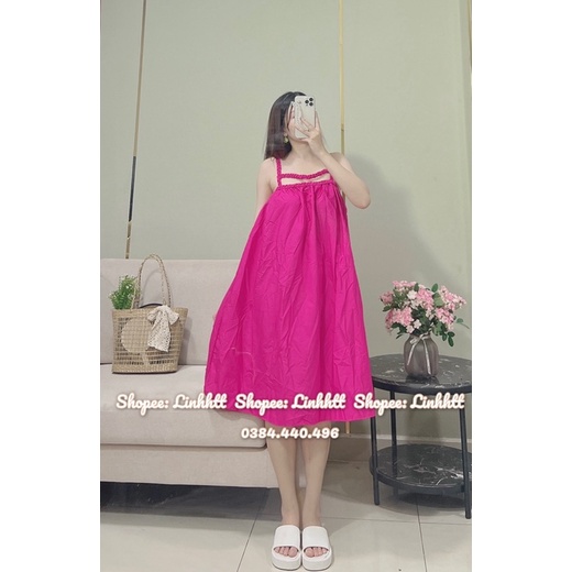 Váy thô dây tết babydoll Ulzzang đầm xuông thô dây đan freesize đầm 2 dây thô thừng