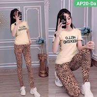 Đồ bộ mặc nhà cotton áo thêu chữ đẹp, quần da beo hot hit