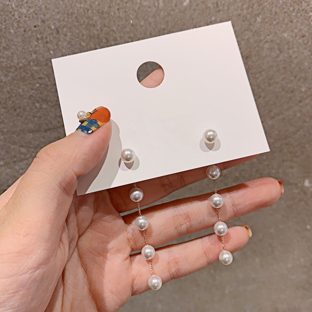 Đôi khuyên tai tua rua đính ngọc trai giả phong cách thời trang cho nữ