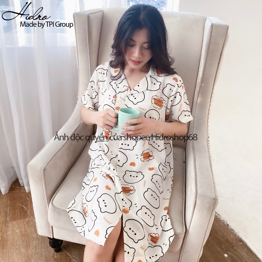 Váy Ngủ Pijama Lụa Ngắn Tay Họa Tiết Dễ Thương | BigBuy360 - bigbuy360.vn