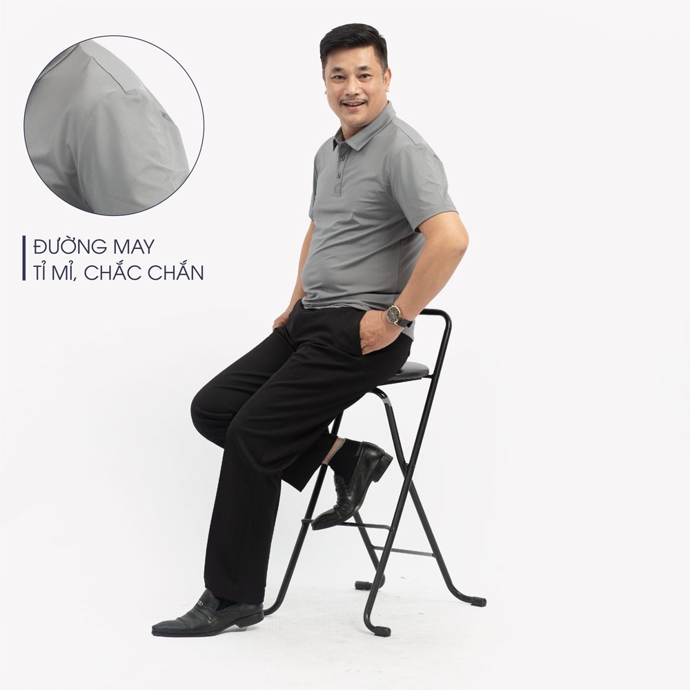 Áo Polo Nam Trung Niên ANCHI Màu Ghi Đậm Trơn Chất Liệu Cotton Cao Cấp