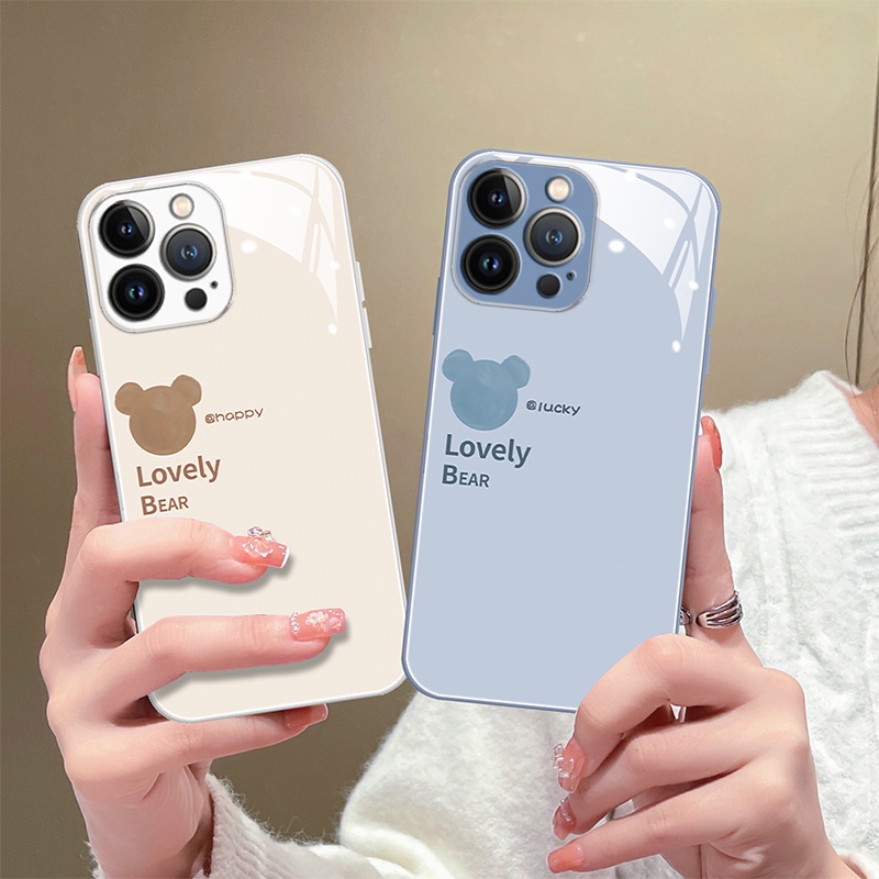 Ốp Điện Thoại Mặt Kính In Hình Gấu Lovely Bear ốp iphone 14 13 12 11 Pro Max X XS XR 6 6s plus 7 8 plus lưng kính